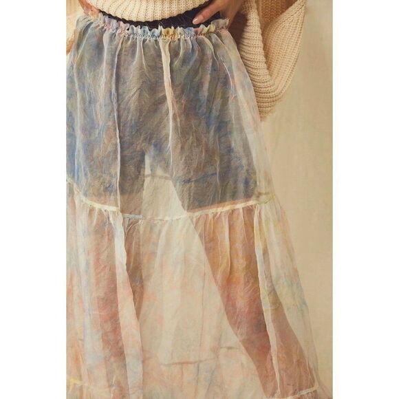 NEW FREE PEOPLE RIVERSIDE TOOL & DYE SILK ORGANZA TIE DYE MAXI SLIP SKIRT - Picture 8 of 8